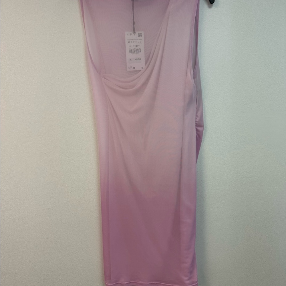 Zara Pink Asymmetrical Ruched Bodycon Mini Dress - Picture 3 of 4